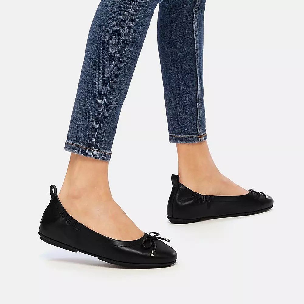 Fitflop ALLEGRO Bow Lær Ballerinasko Dame Svarte | 274096-Y
