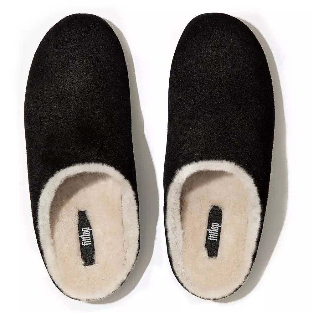 Fitflop CHRISSIE Shearling Semsket Skinn Tøfler Dame Svarte | 470968-X
