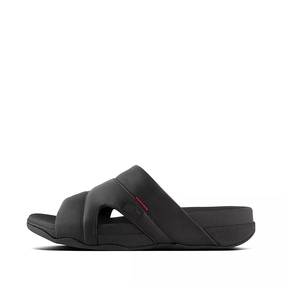 Fitflop FREEWAY Lær Pool Badesandaler Herre Svarte | 380926-Q