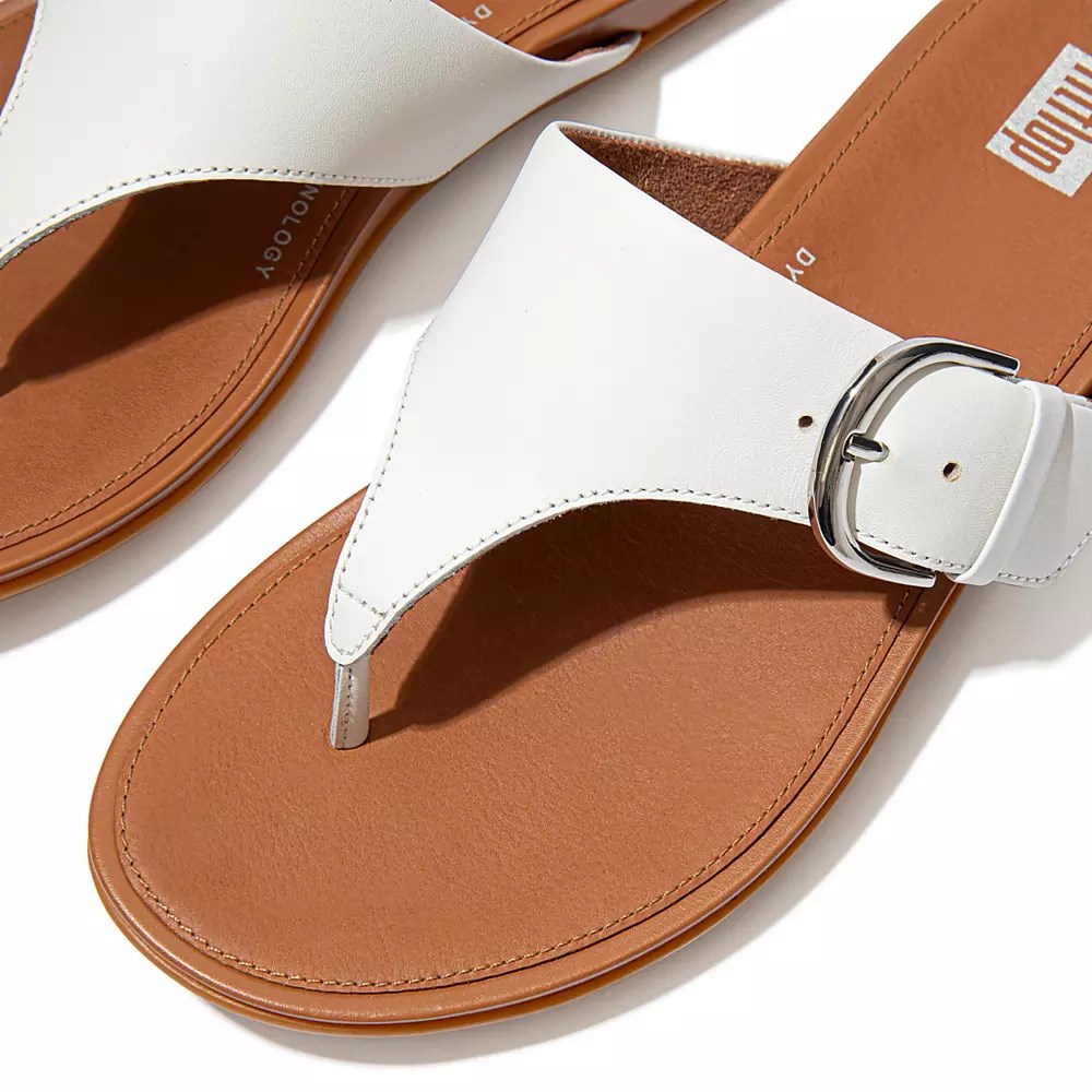Fitflop GRACIE Spenne Lær Tå-Post Sandaler Dame Hvite | 857931-W