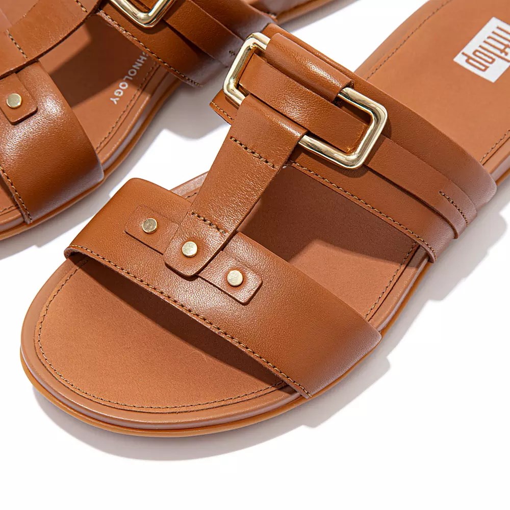Fitflop GRACIE Stud-Spenne Lær Badesandaler Dame Lyse Brune | 913254-F