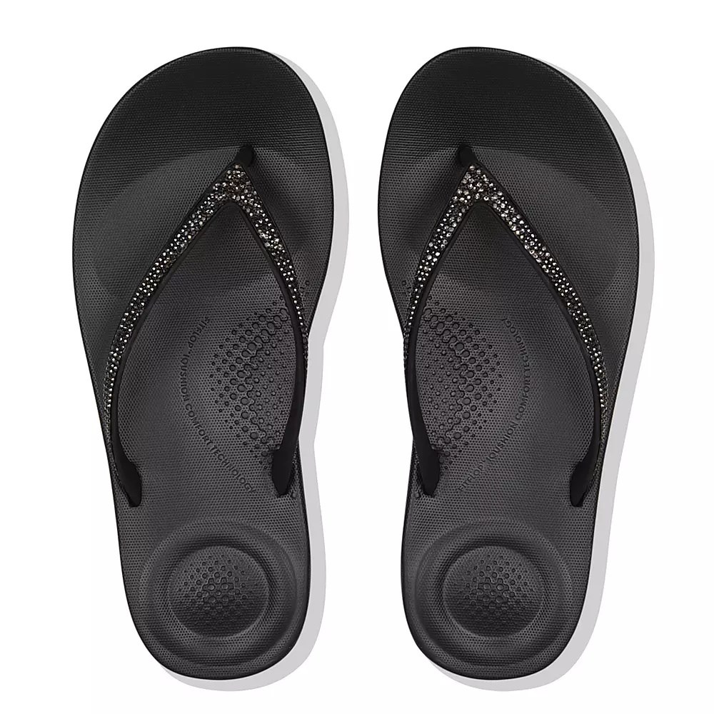 Fitflop IQUSHION Sparkle Ergonomic Flip Flops Dame Svarte | 028649-F