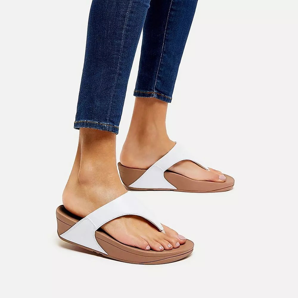 Fitflop LULU Lær Tå-Post Sandaler Dame Hvite | 793458-L
