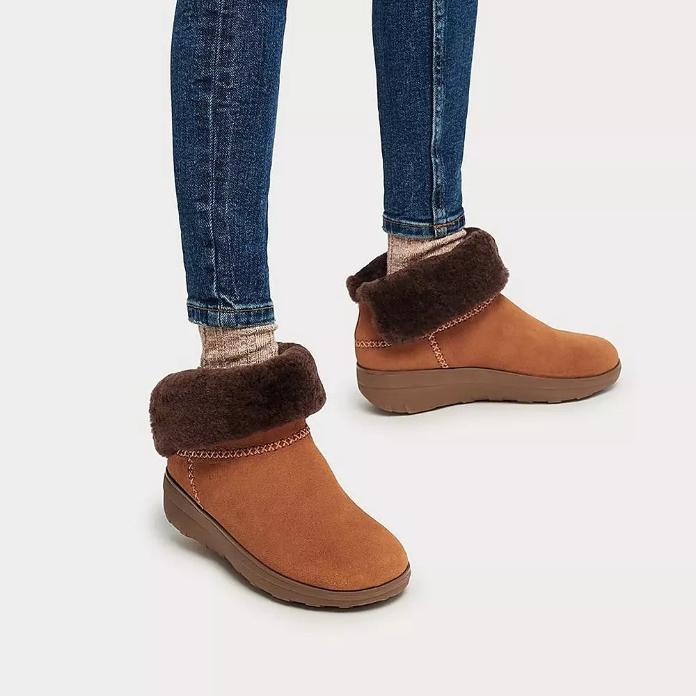Fitflop MUKLUK SHORTY Shearling-Forede Semsket Skinn Ankelstøvletter Dame Lyse Brune | 243987-M