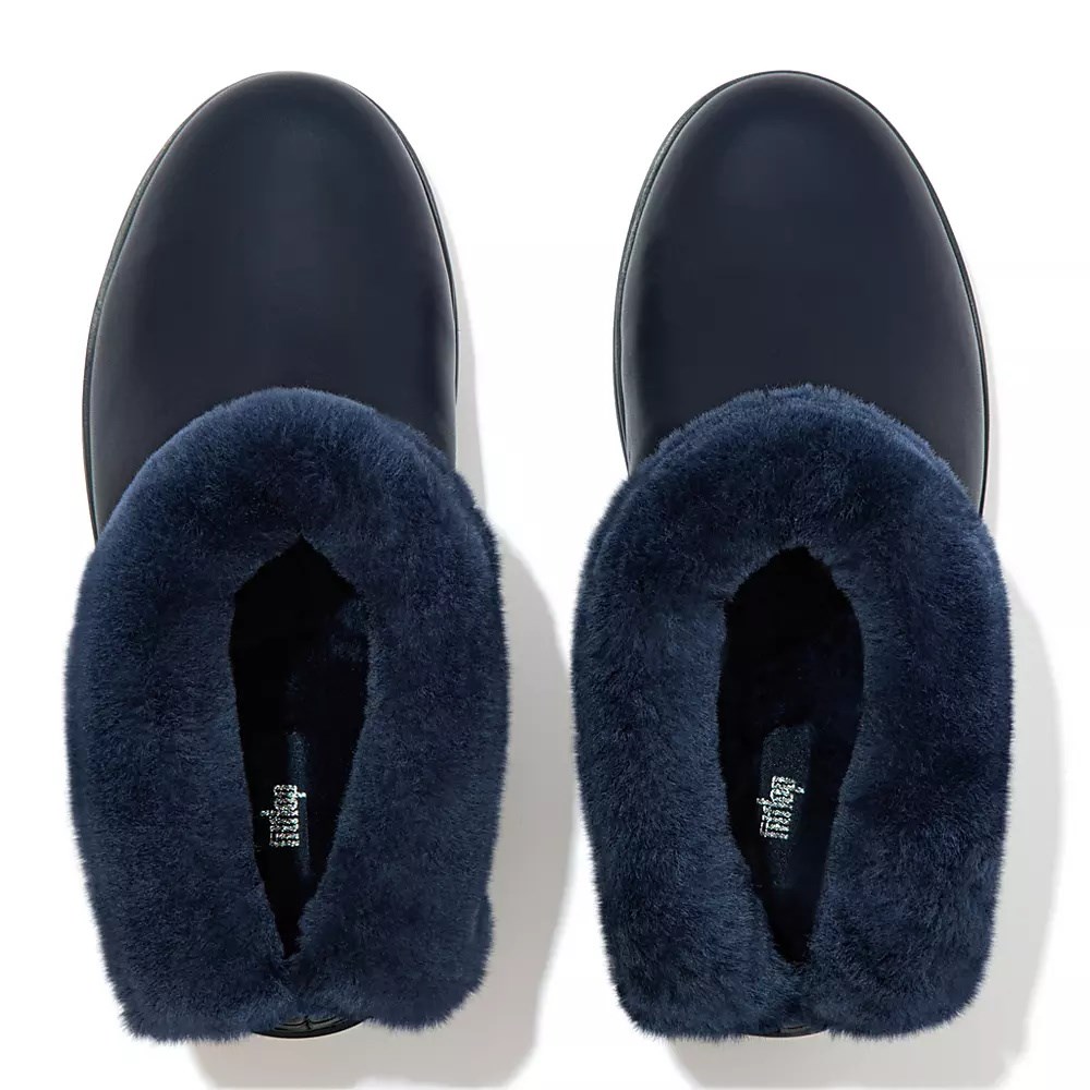 Fitflop MUKLUK SHORTY Vanntette Shearling-Forede Ankelstøvletter Dame Marineblå | 856930-R