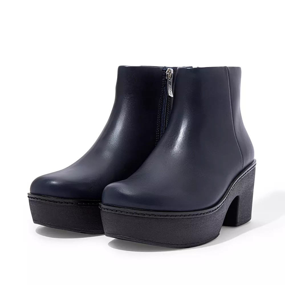 Fitflop PILAR Lær Platform Støvler Dame Marineblå | 639280-O