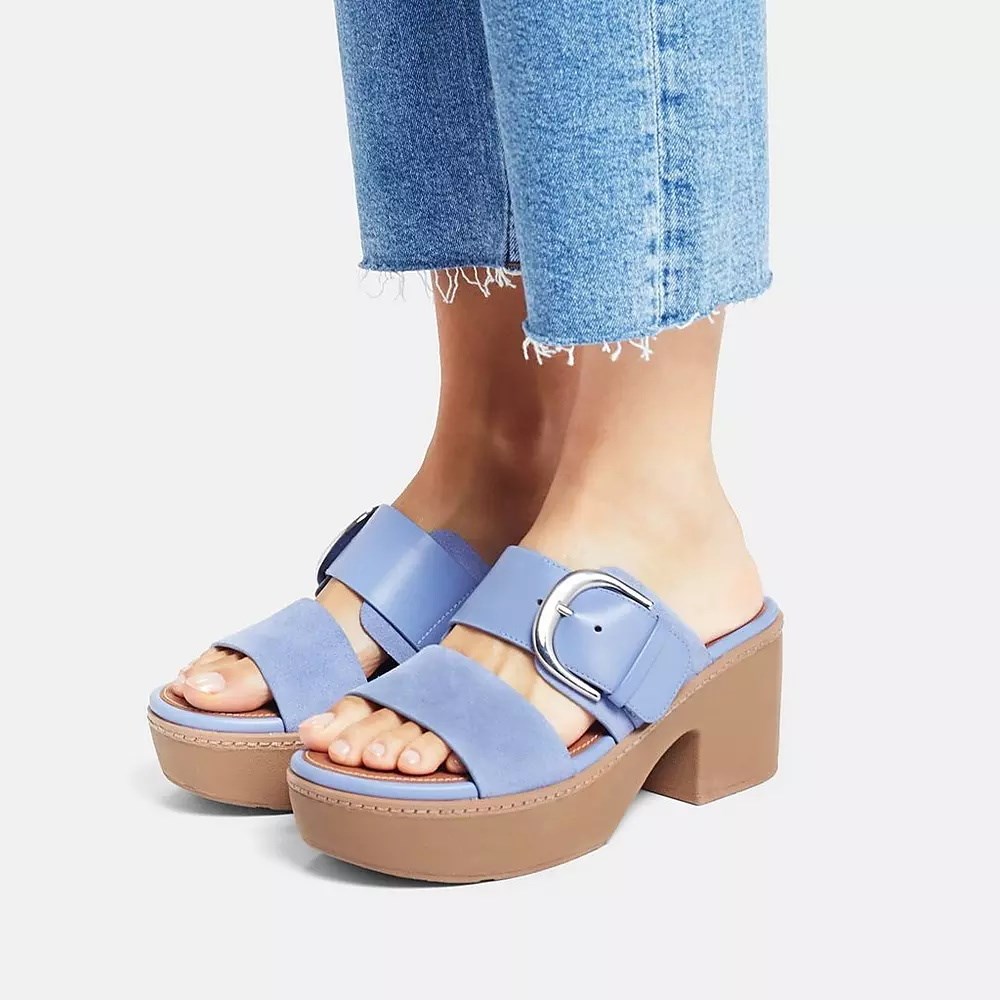 Fitflop PILAR Semsket Skinn-Mix Platå Badesandaler Dame Lavendel | 962071-I