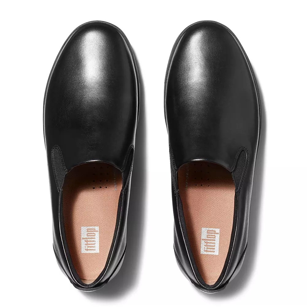 Fitflop RALLY Slip-On Lær Joggesko Dame Svarte | 624905-D