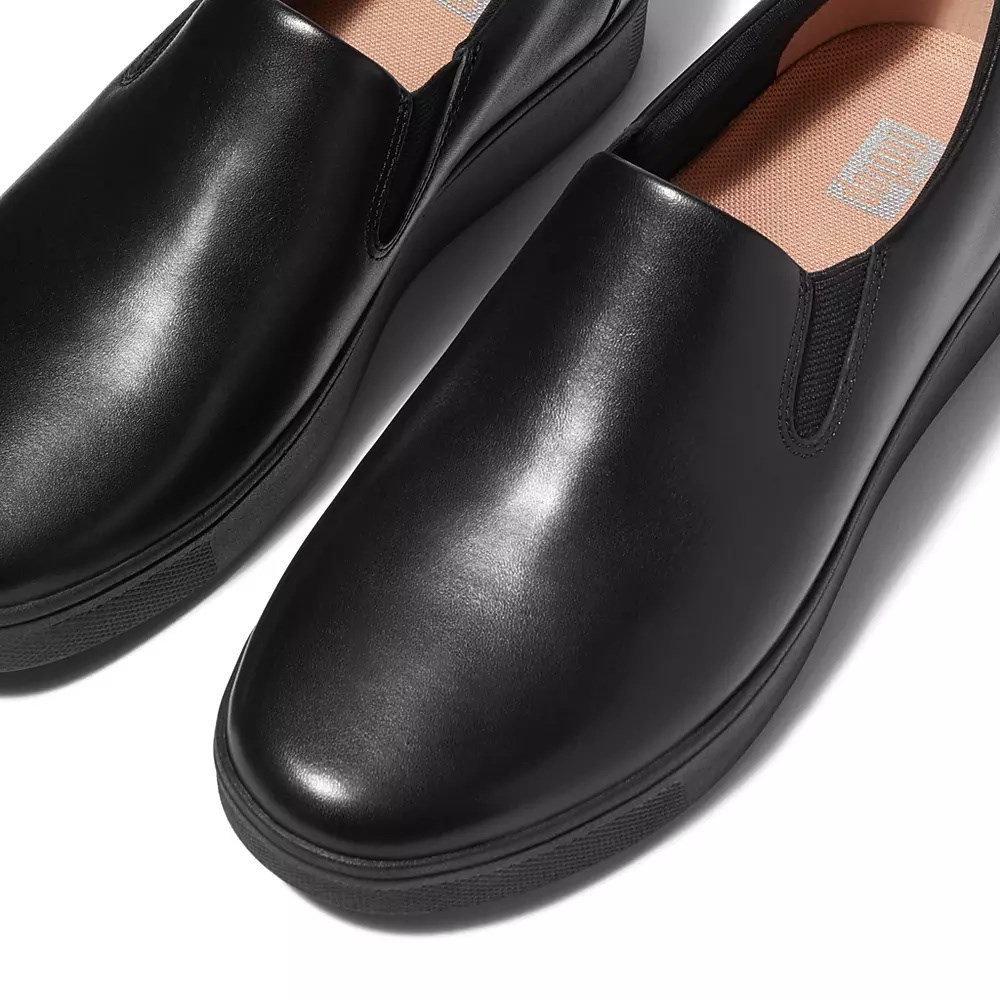 Fitflop RALLY Slip-On Lær Joggesko Dame Svarte | 624905-D