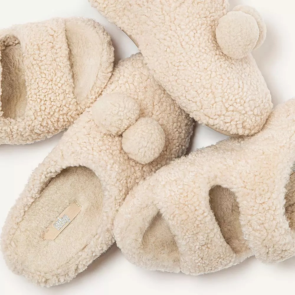 Fitflop SHUV Pom-Pom Shearling Clog Tøfler Dame Pisket Krem | 346128-I