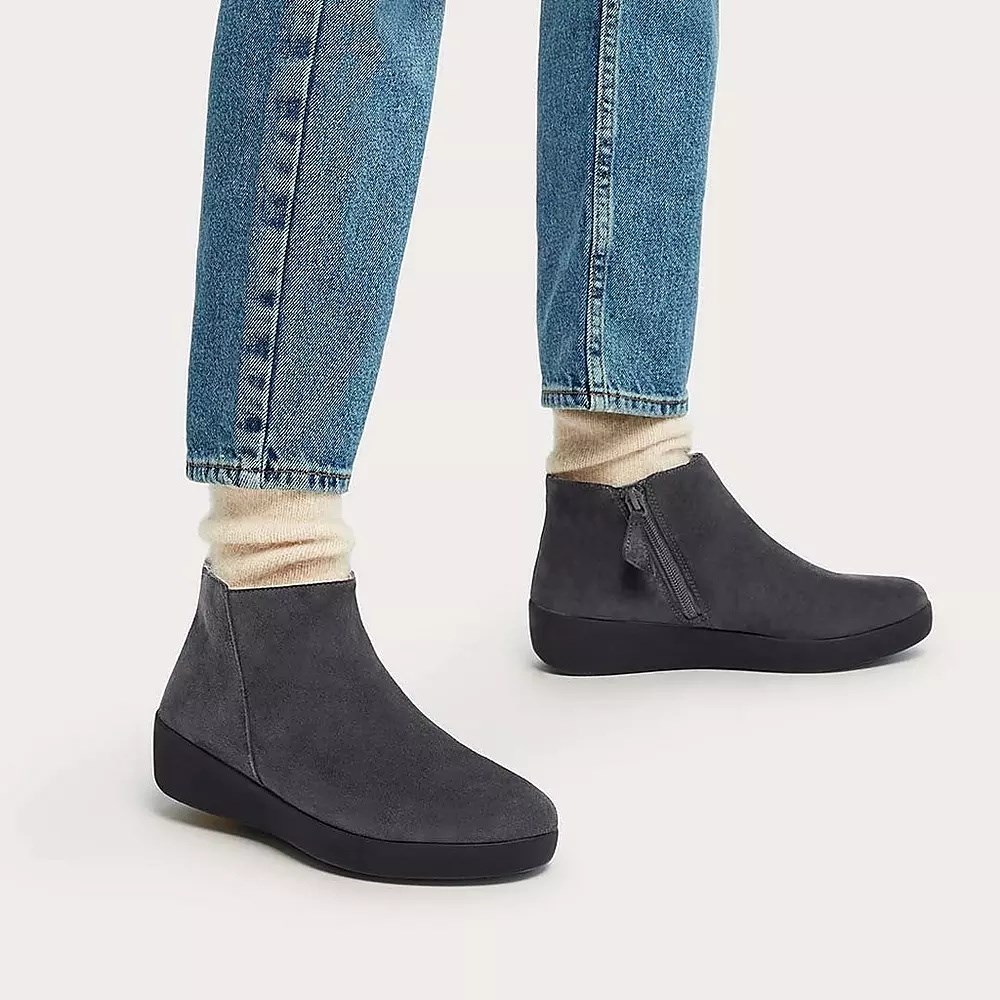 Fitflop SUMI Semsket Skinn Ankelstøvletter Dame Mørke Grå | 751890-N