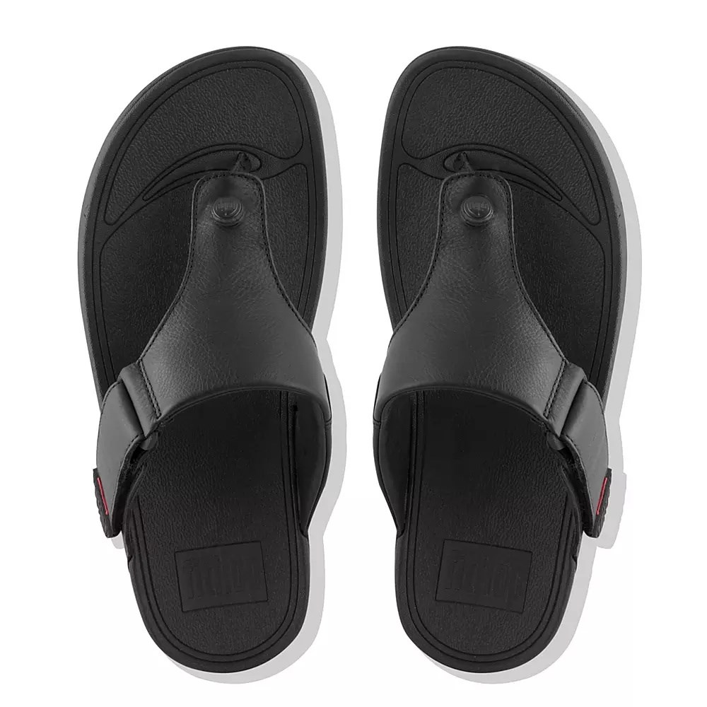 Fitflop TRAKK II Lær Tå-Post Sandaler Herre Svarte | 012375-W